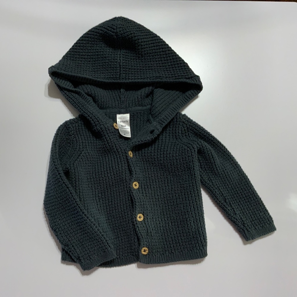 Baby hooded cotton cardigan, 12M